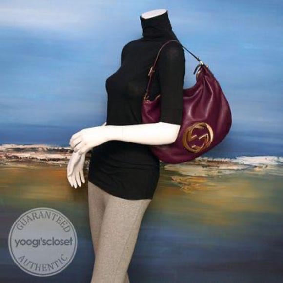 Authentic GUCCI Plum Leather GG Logo Blondie Hobo Bag Burgundy - Picture 3 of 14